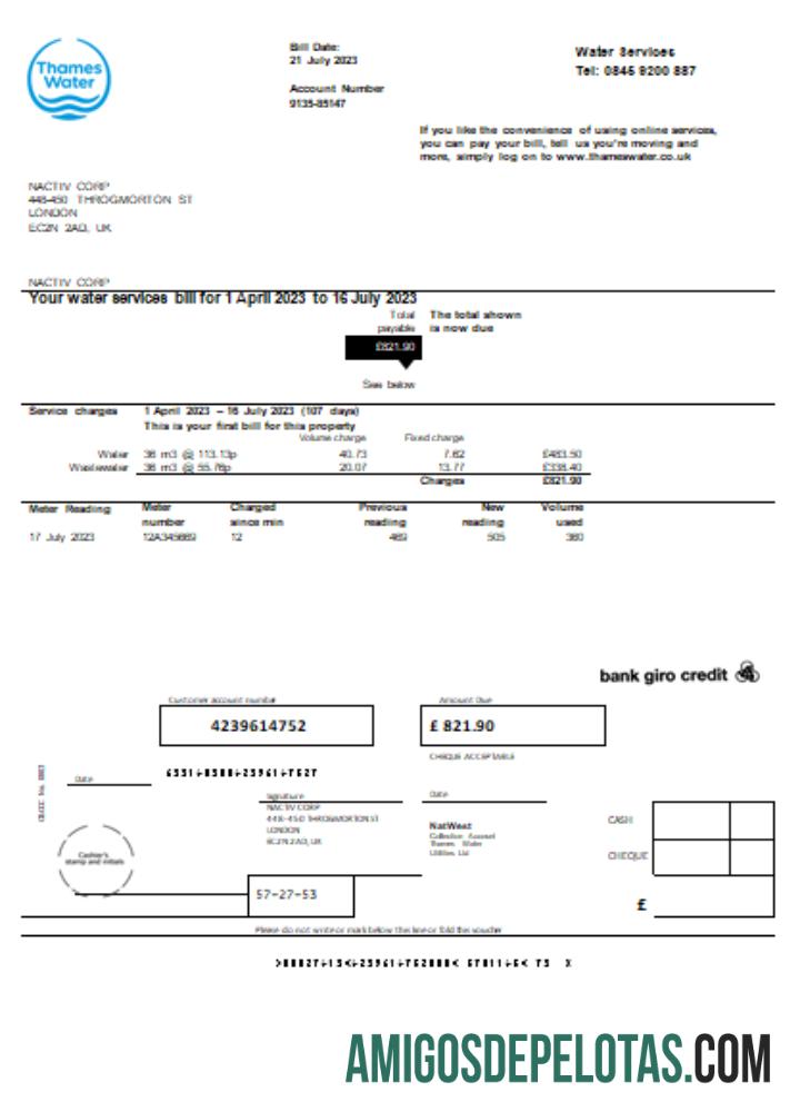 Projeto de lei de serviços públicos de água do Tâmisa, SCR amostra
